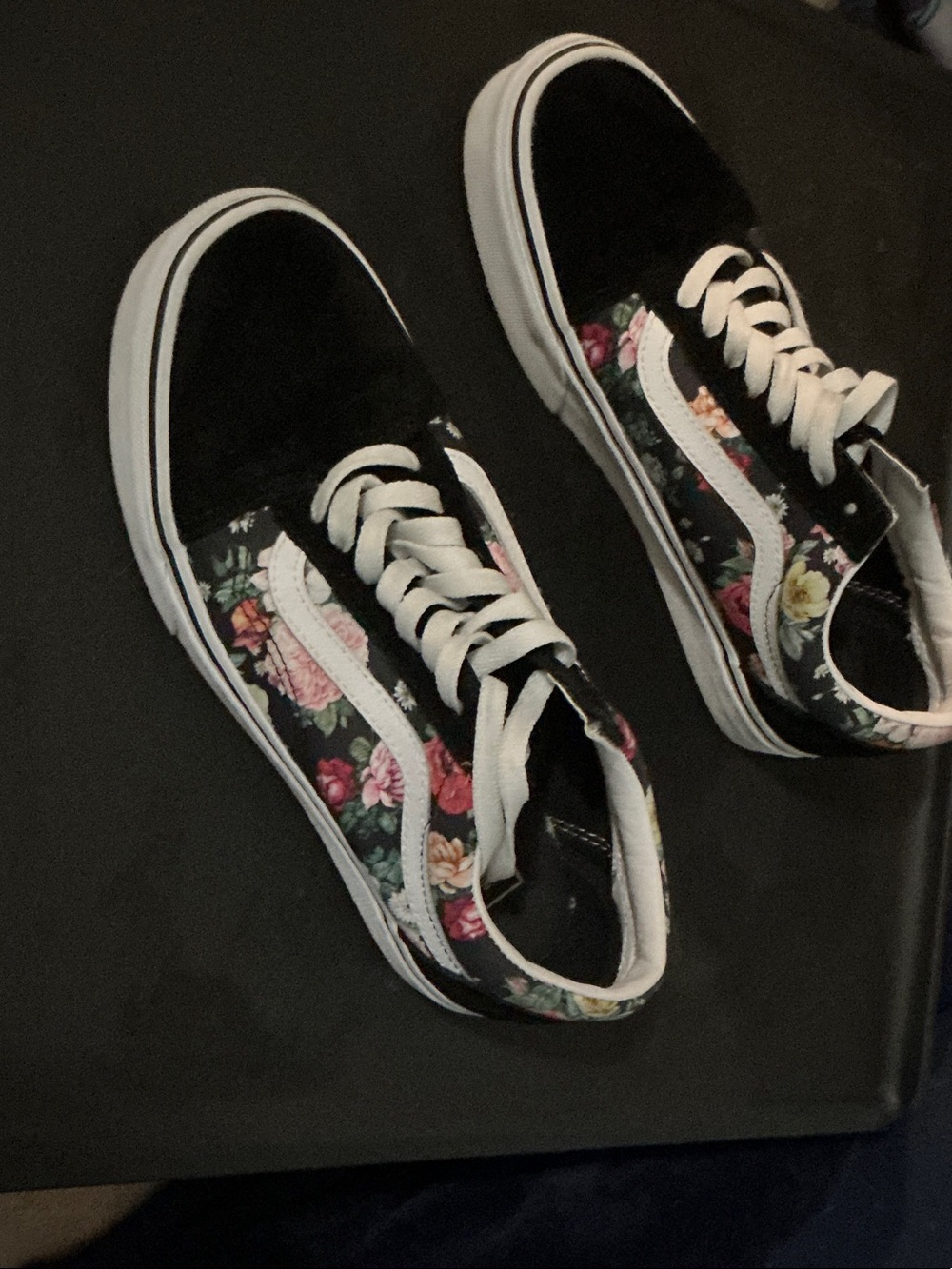 Vans Floral Black & White Low-Top Sneakers